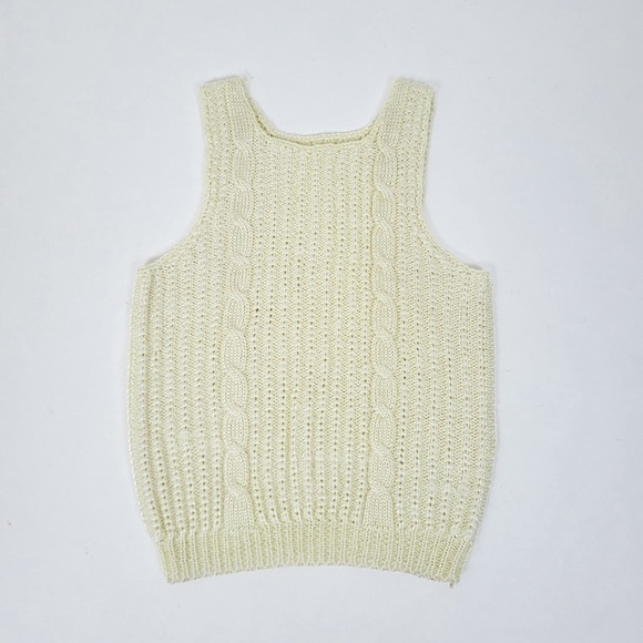 Butter Yellow Cable Knit Vest sleeveless sweater vest high neck muscle cut - Picture 2 of 12